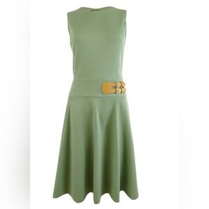 Lauren Ralph Lauren Green Dress Size 4 Black Label Buckle-Trim Sleeveless Ponte